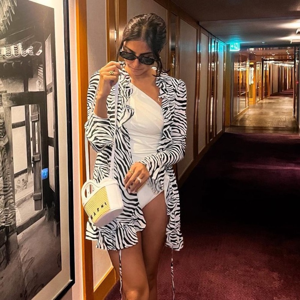 Zebra Chiffon Long Sleeve Wrap Dress